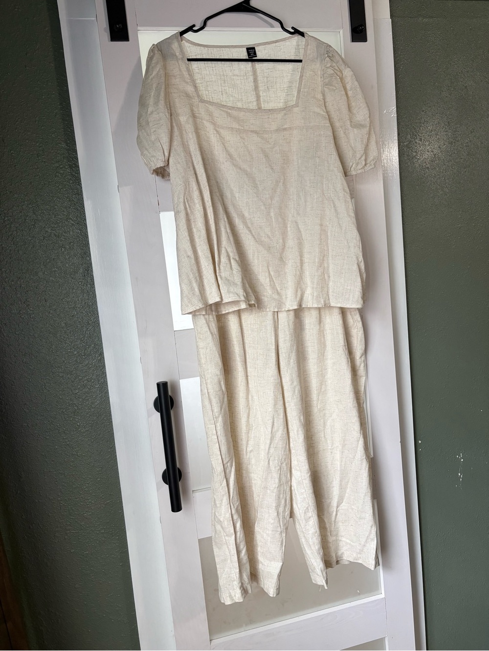 SHEIN Cream Textured Wide-Leg Set with Square Neck
